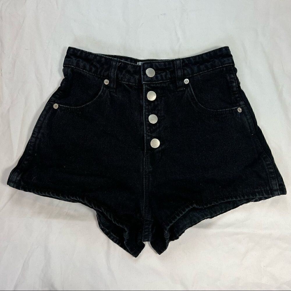Rolla's High Waist/Rise Black Button Fly Dusters Slim Cotton Shorts 23
